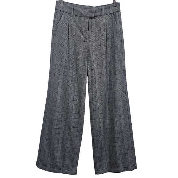 American Eagle Outfitters Pants - American Eagle Wide Leg Plaid Pants Womens 4 Gray High Rise Career Stretch